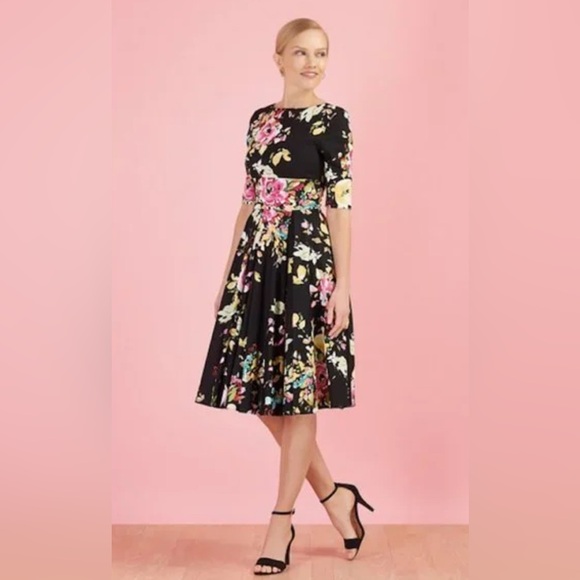 The Pretty Dress Company Hepburn Swing Dress in Black Seville - Picture 1 of 9